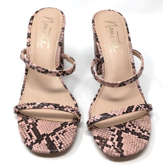 Nanette Lepore Mia Women's Size 7.5 Pink Snake Slide Block Heel Sandals Shoes - Picture 4 of 7